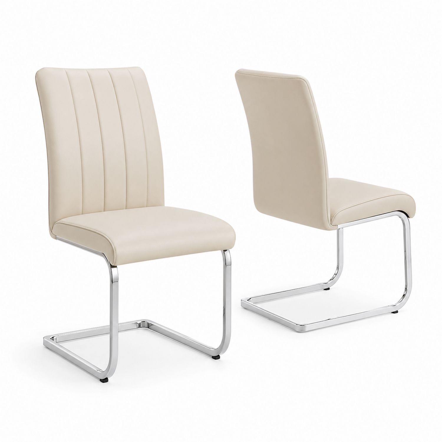 Sillas de Comedor Beige de Piel Sintética con Estructura Cromada-Timberhomeeu