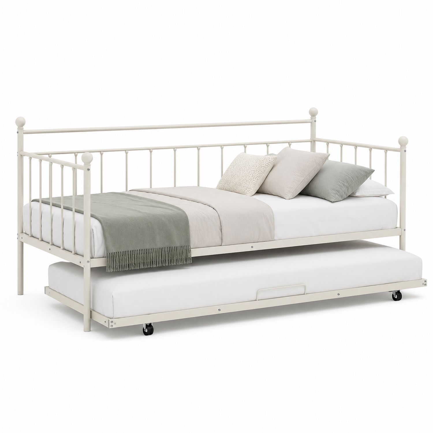 Cama nido de metal blanco con colchón extraíble 200x90 cm-Timberhomeeu
