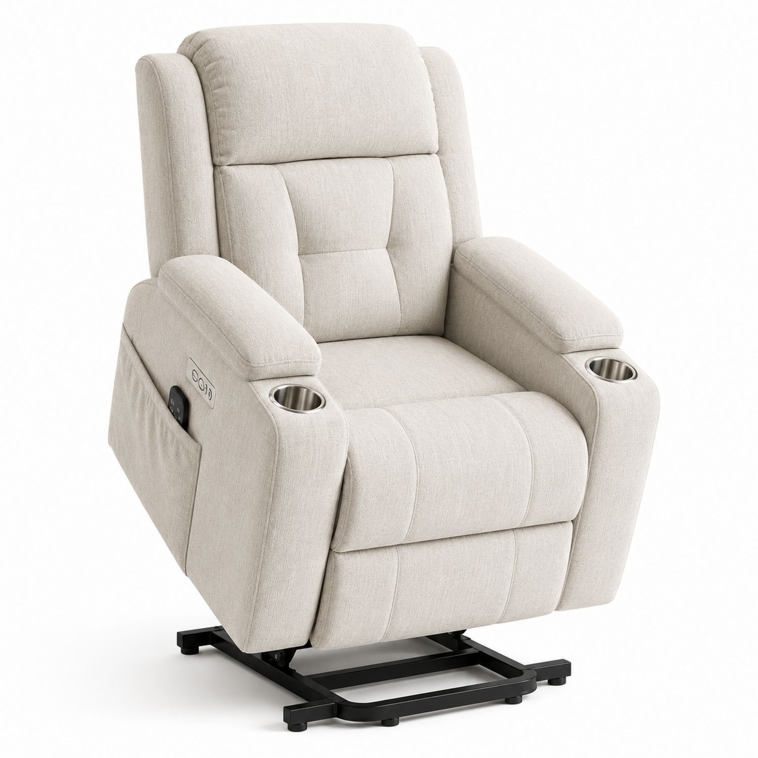 Silla reclinable eléctrica con elevador, tela beige-Timberhomeeu