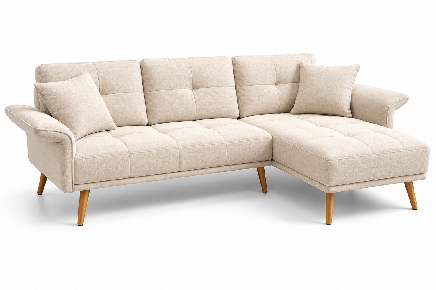 Sofá rincón en L 3 plazas tela poliéster beige-Timberhomeeu