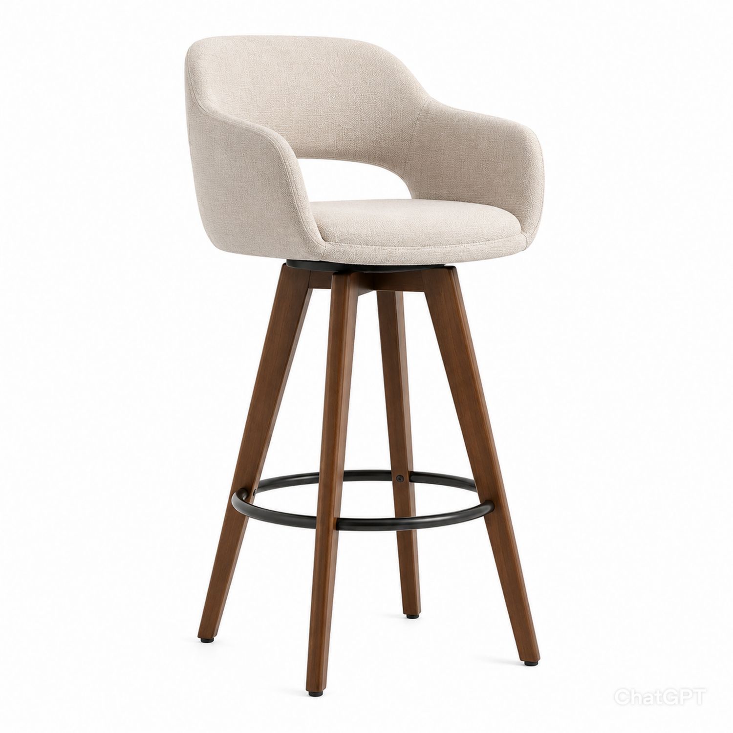 Taburete Giratorio de Madera y Tela Beige-Timberhomeeu