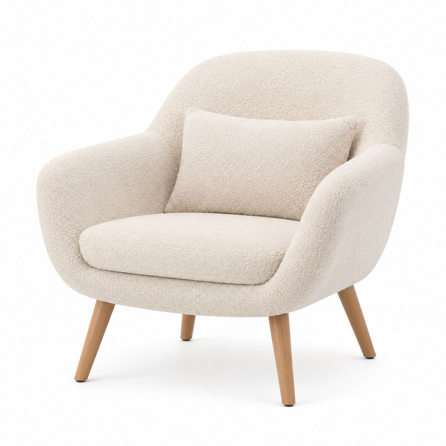 Sillón de Bouclé Beige con Patas de Madera-Timberhomeeu