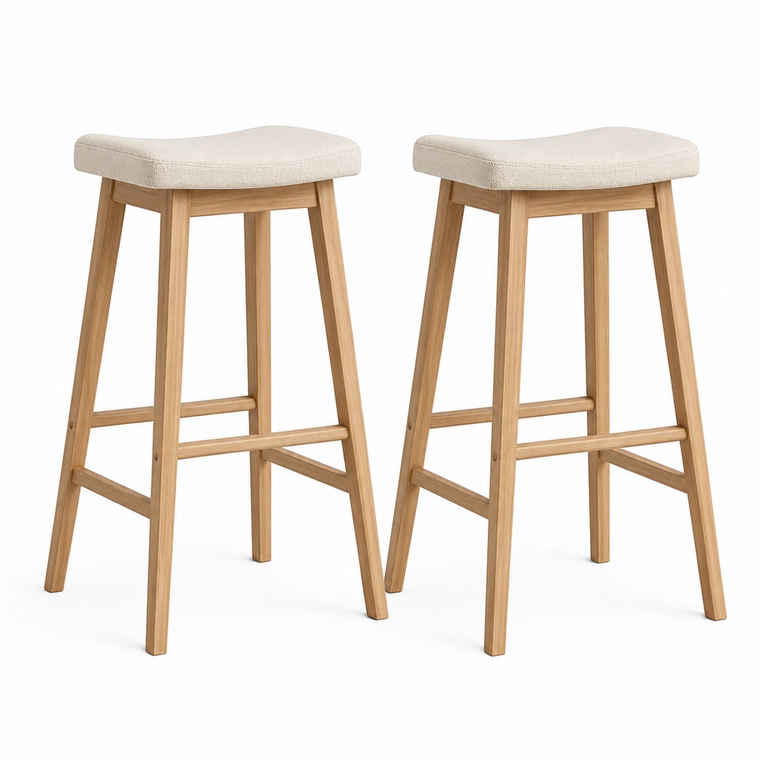 Set de 2 taburetes de madera y poliéster beige 75cm-Timberhomeeu