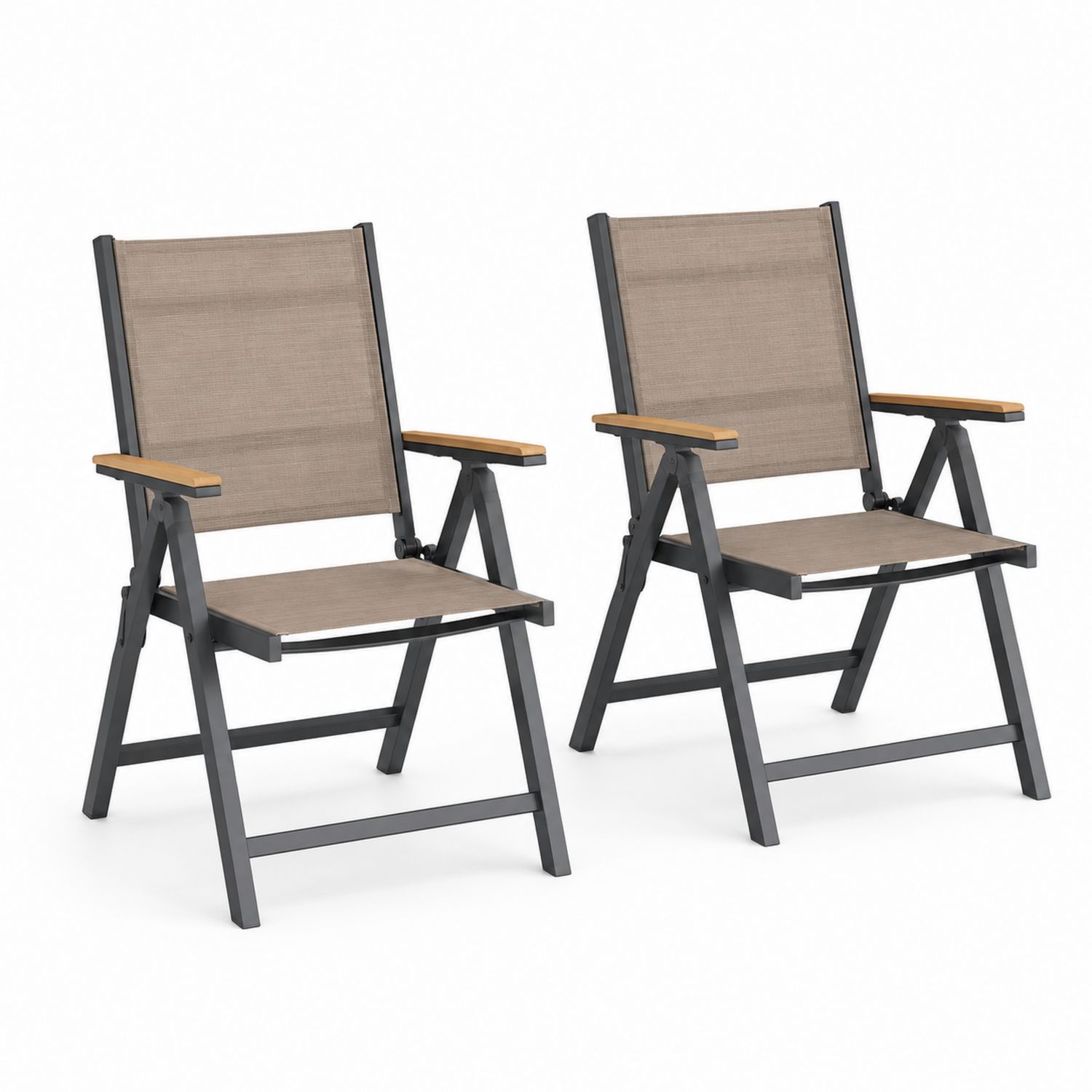 Juego de 2 Sillas Plegables de Aluminio y Tela Marrón-Timberhomeeu