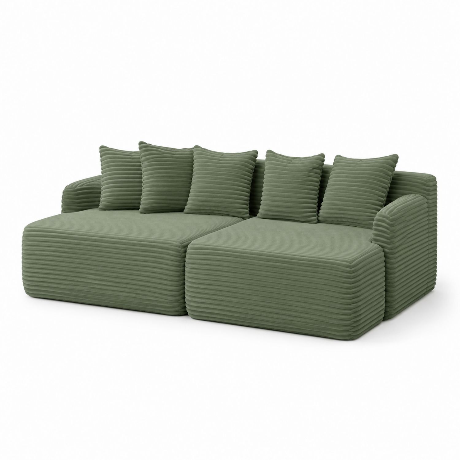 Sofá modular en L con tapizado de pana verde-Timberhomeeu