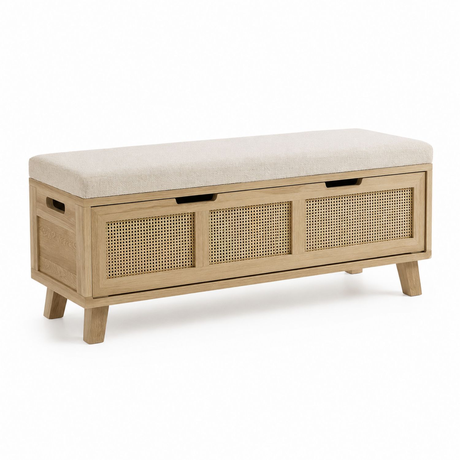 Banco de madera y ratán con cojín 120x40x45 cm Beige-Timberhomeeu