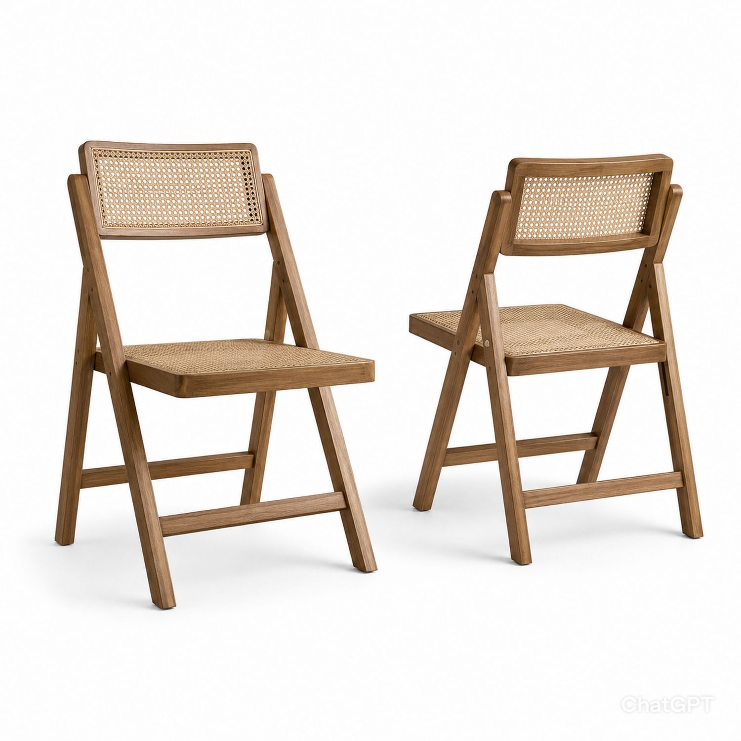 Sillas plegables de madera y ratán natural conjunto de 2-Timberhomeeu