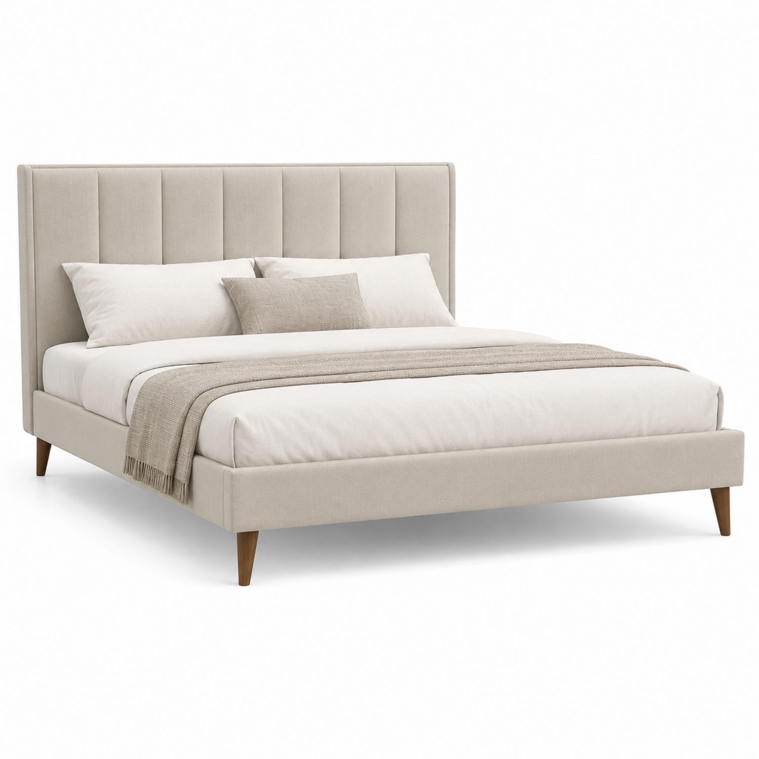 Cama de Matrimonio con Cabecero Acolchado Beige-Timberhomeeu