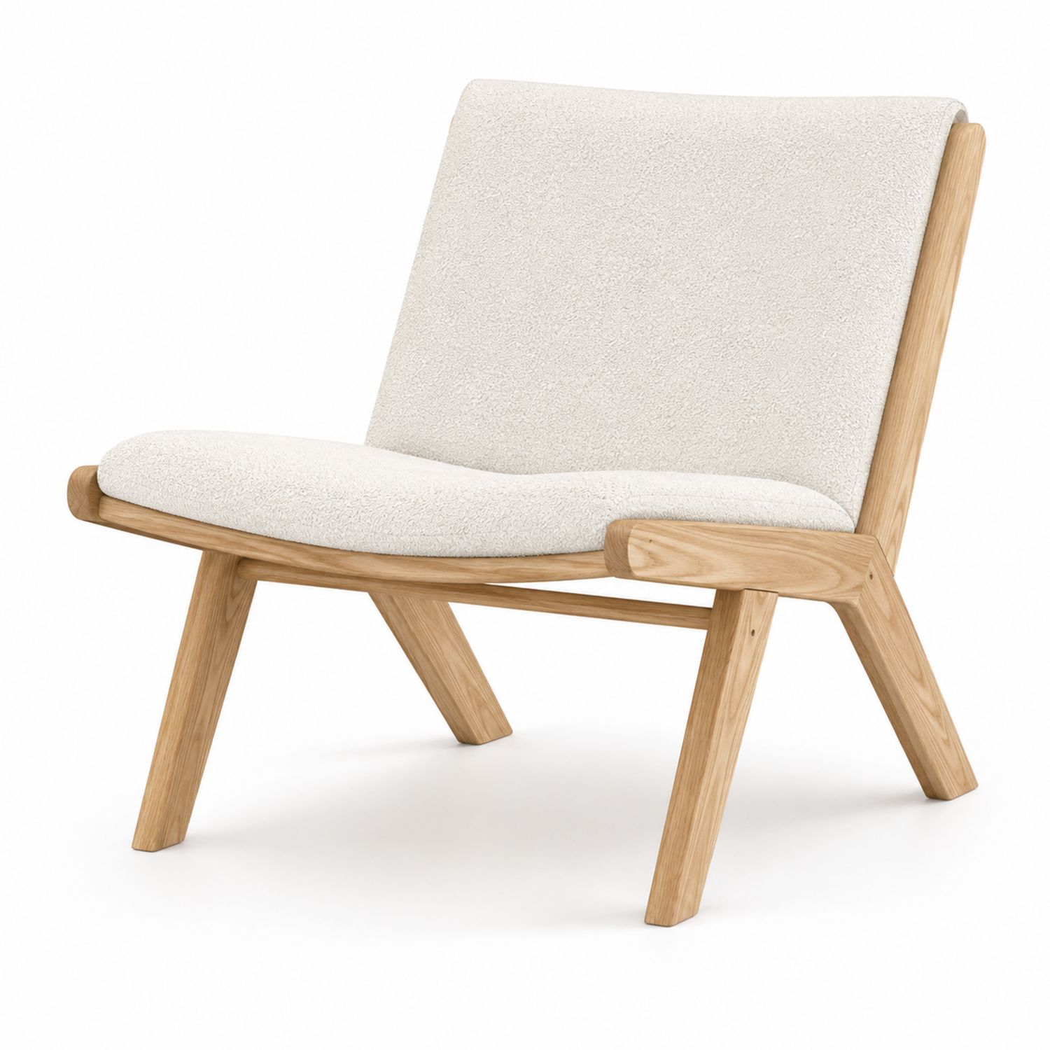 Silla de Roble con Asiento de Bouclé Crema-Timberhomeeu