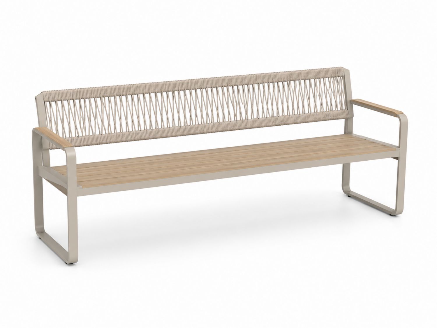 Banco de metal y madera con respaldo de cuerda 190x60x85 cm-Timberhomeeu