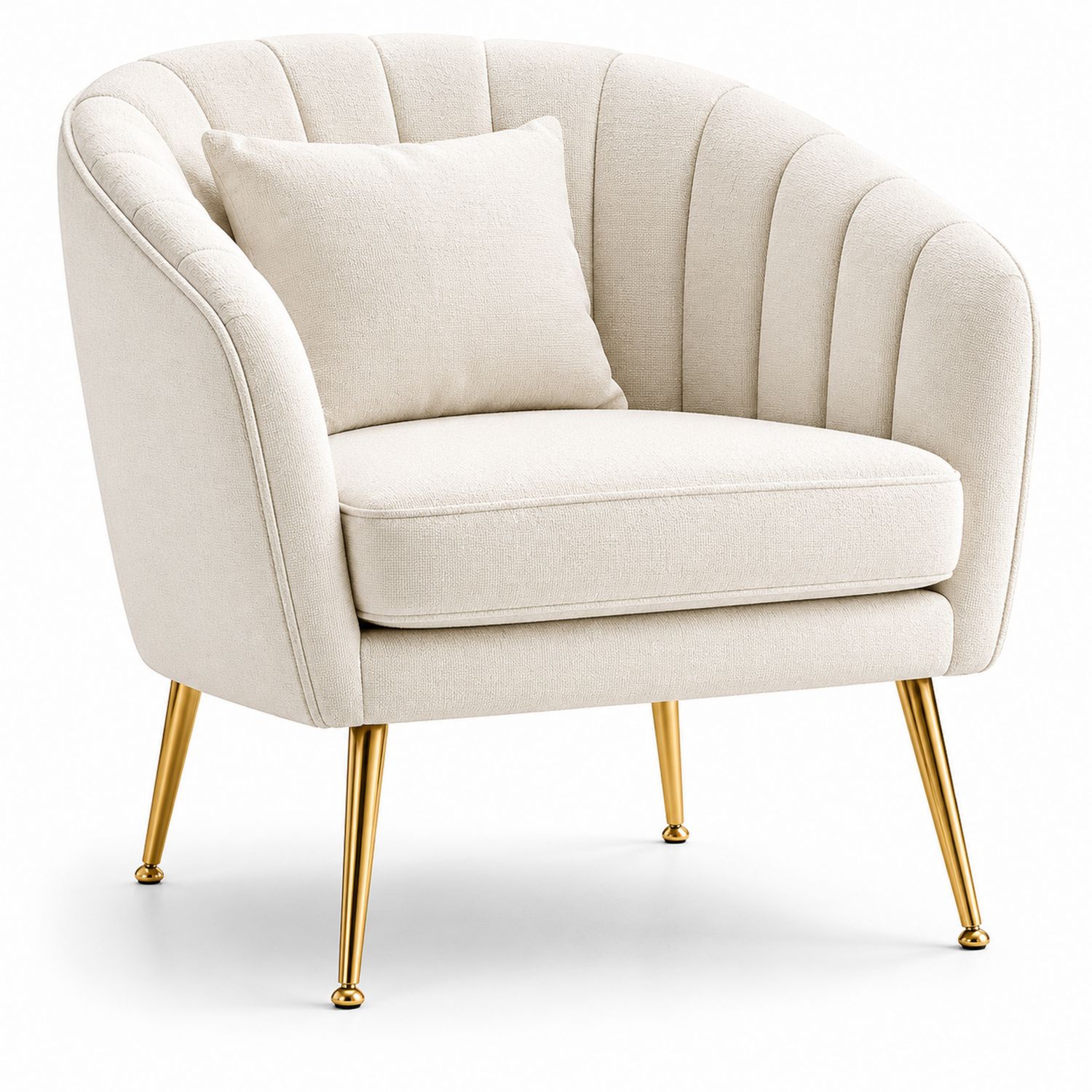 Sillón de tela beige con patas de metal dorado-Timberhomeeu