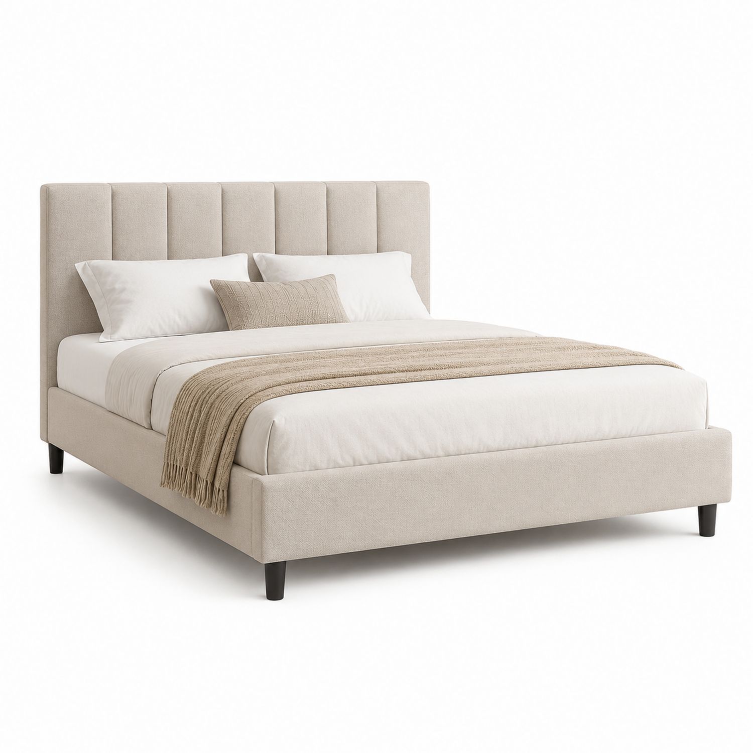 Cama de Lino Beige con Cabecero Acolchado 200x160x100 cm-Timberhomeeu