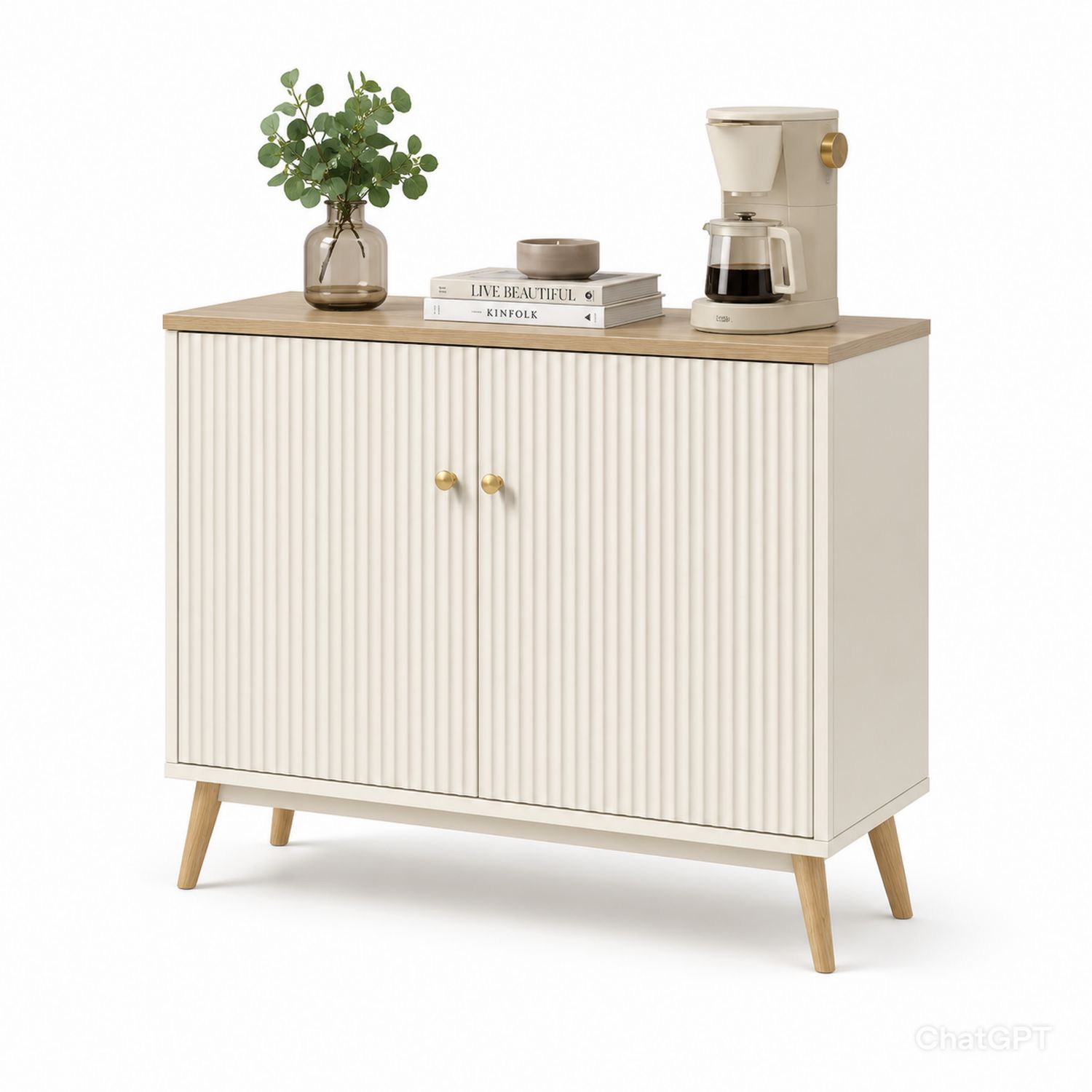Aparador de Madera y Madera Maciza Blanco 90x40x80 cm-Timberhomeeu
