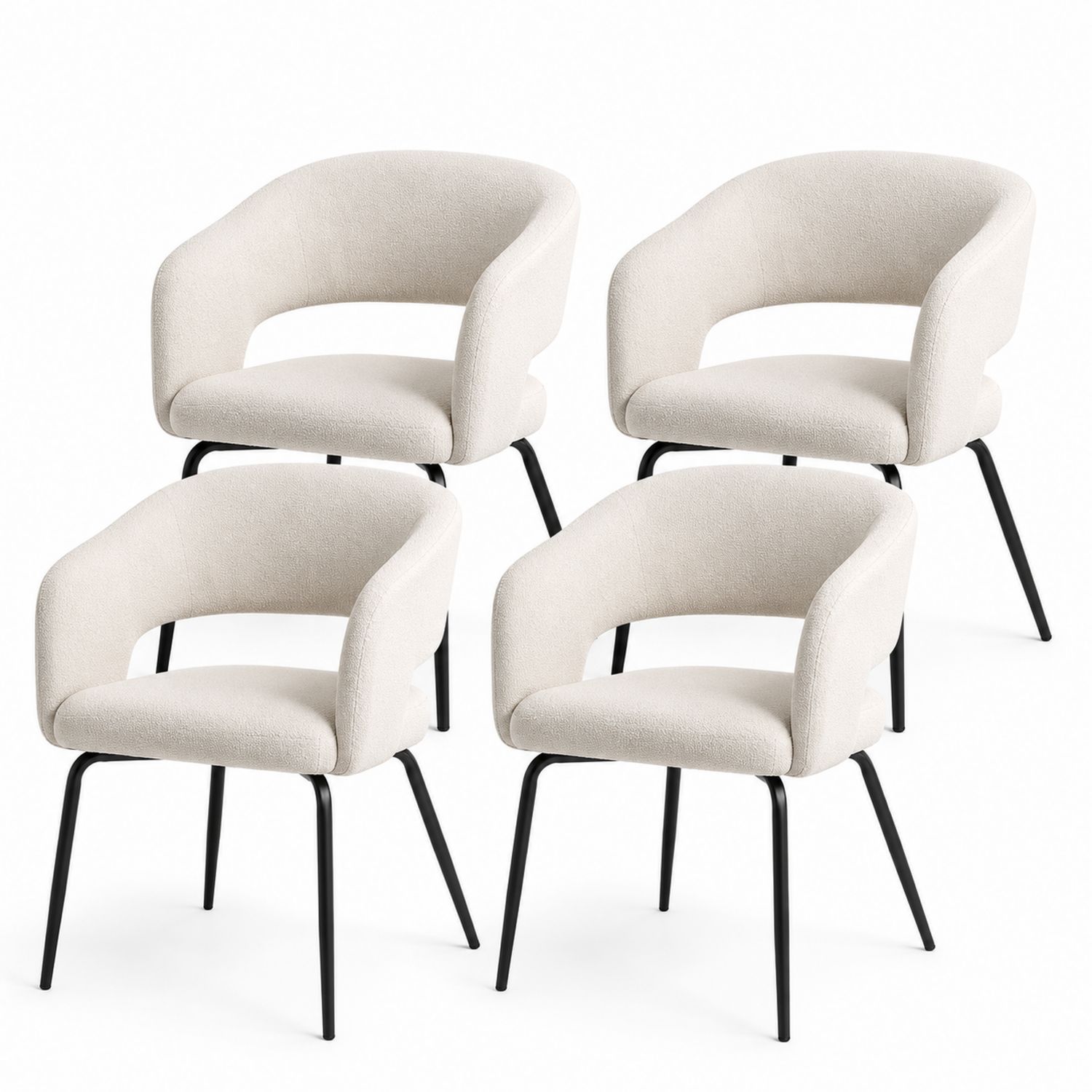 Conjunto de 4 sillas de tela beige con patas de metal negro-Timberhomeeu