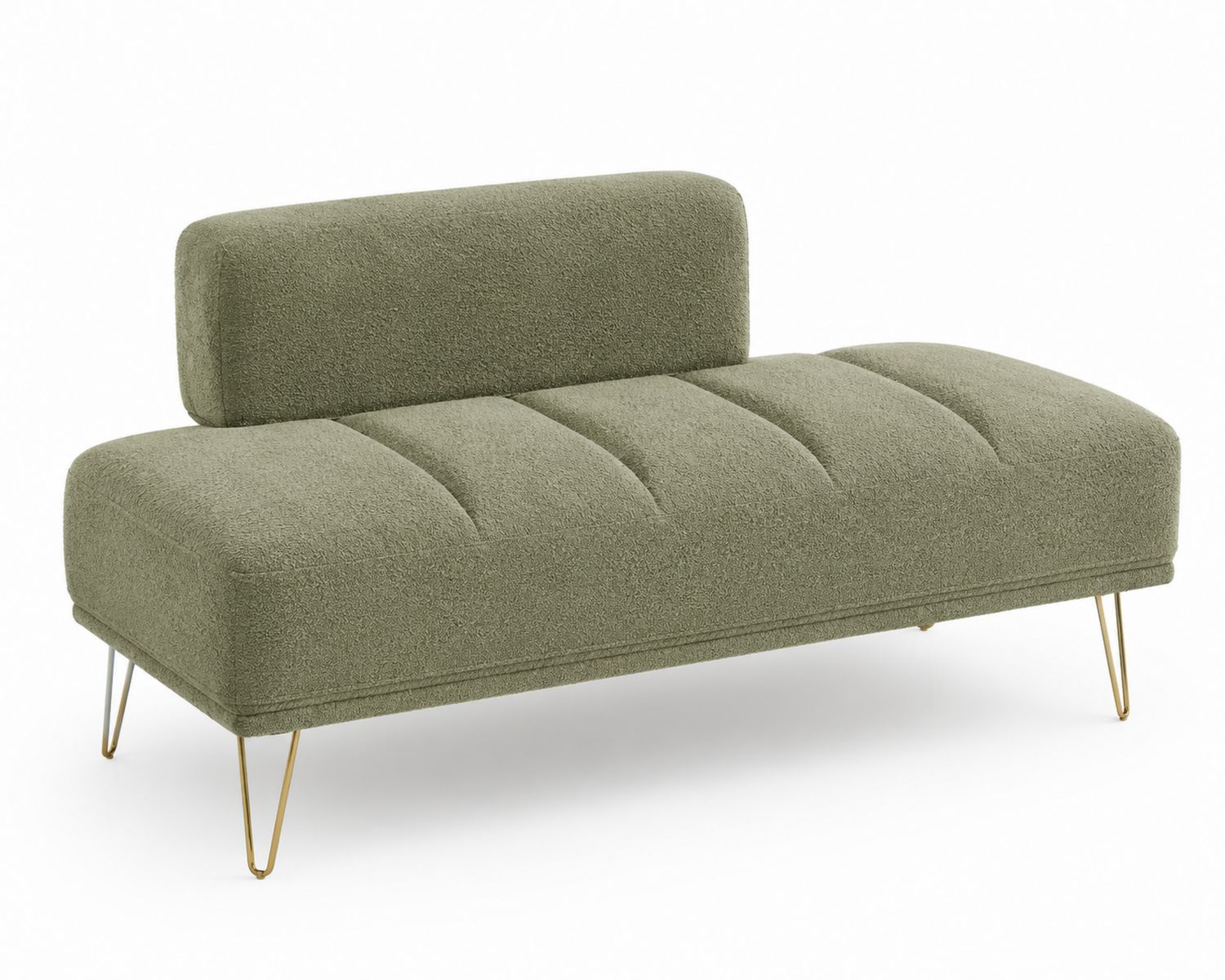 Banco de tela bouclé verde con patas metálicas doradas-Timberhomeeu