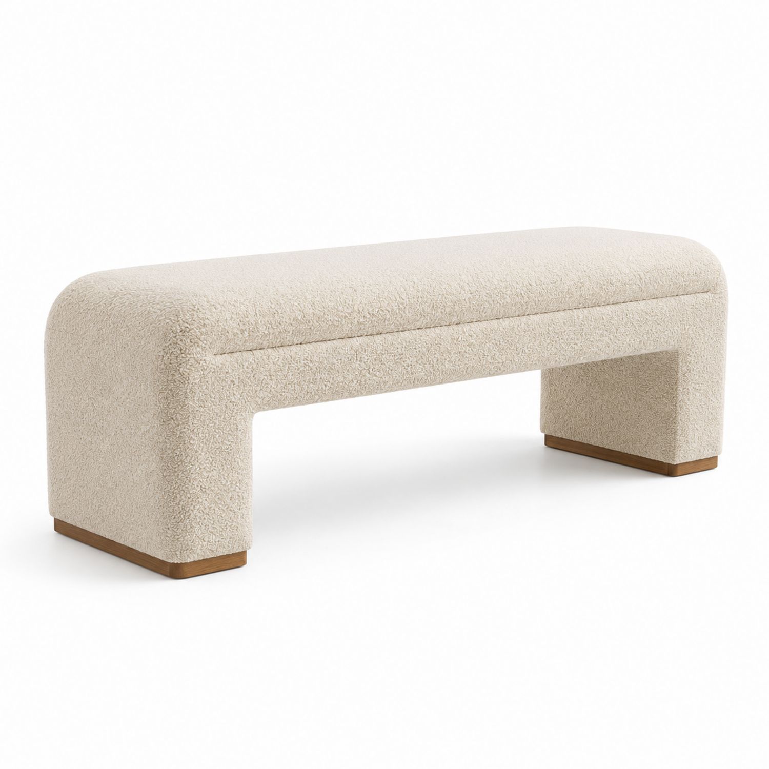 Banco de lana boucle beige con patas de madera 140x45x40 cm-Timberhomeeu