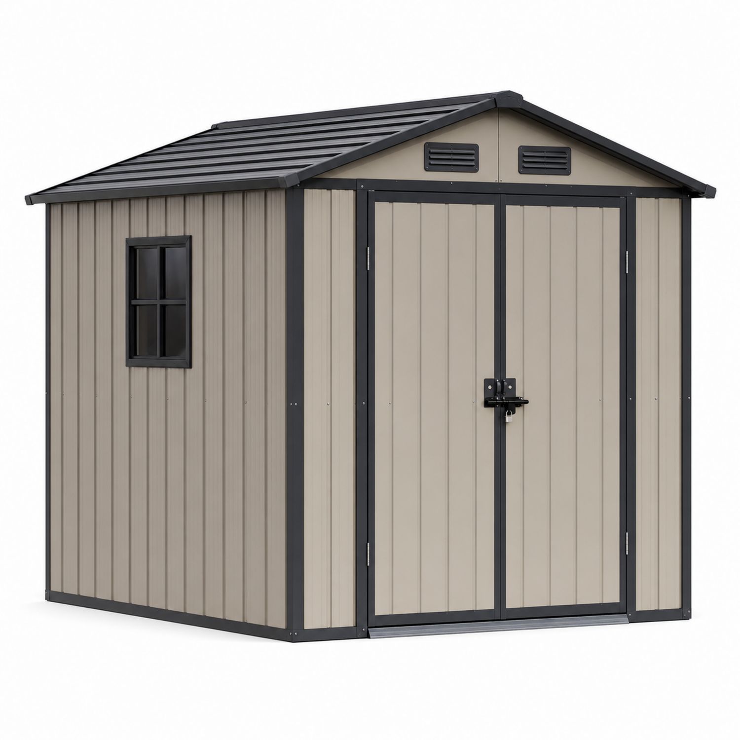Cobertizo de Metal con Ventana y Puerta Doble 213x130x185 cm Beige/Gris-Timberhomeeu