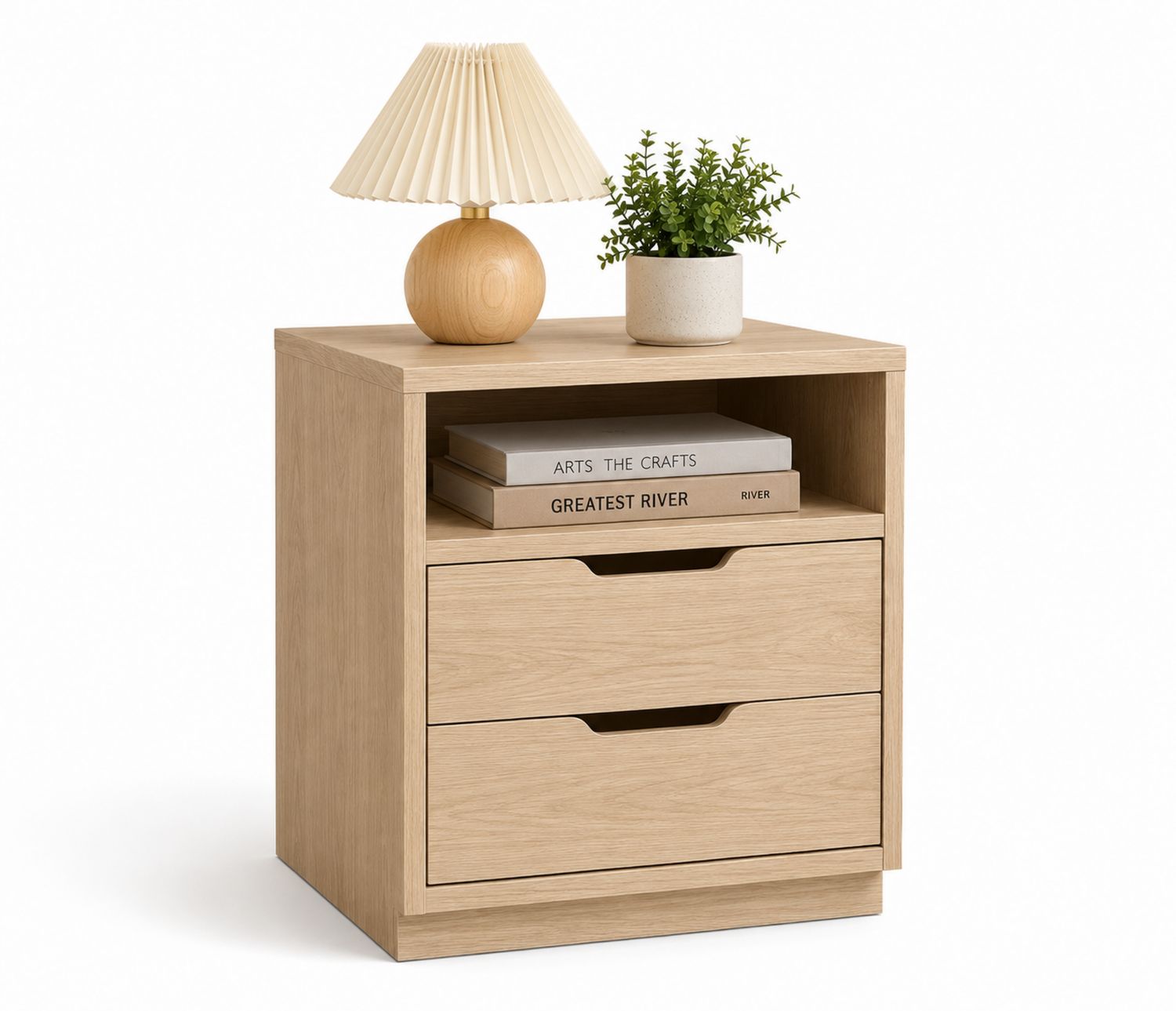 Mesita de Noche de Madera de Roble con 2 Cajones 58x40x35 cm-Timberhomeeu