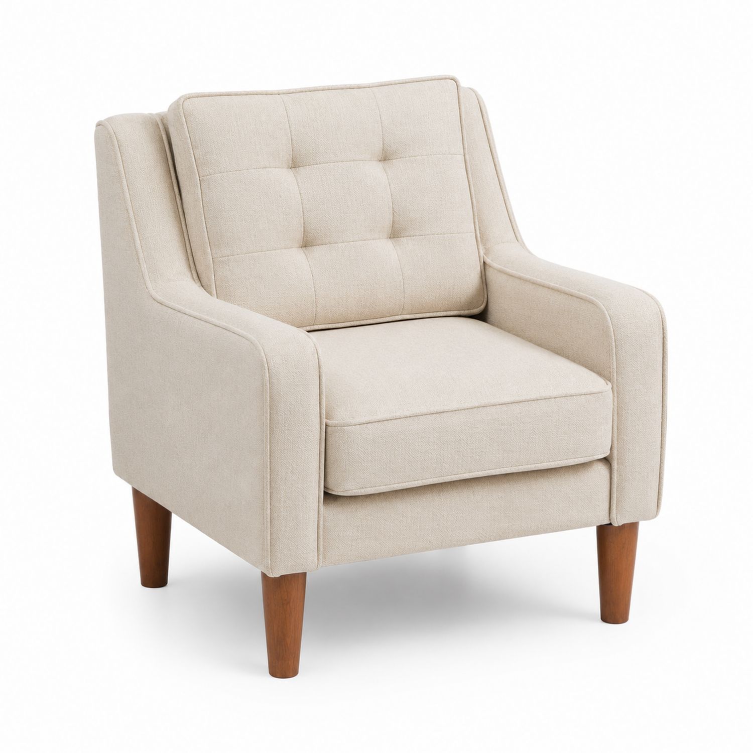 Sillón de Tela de Poliéster Beige con Patas de Madera-Timberhomeeu