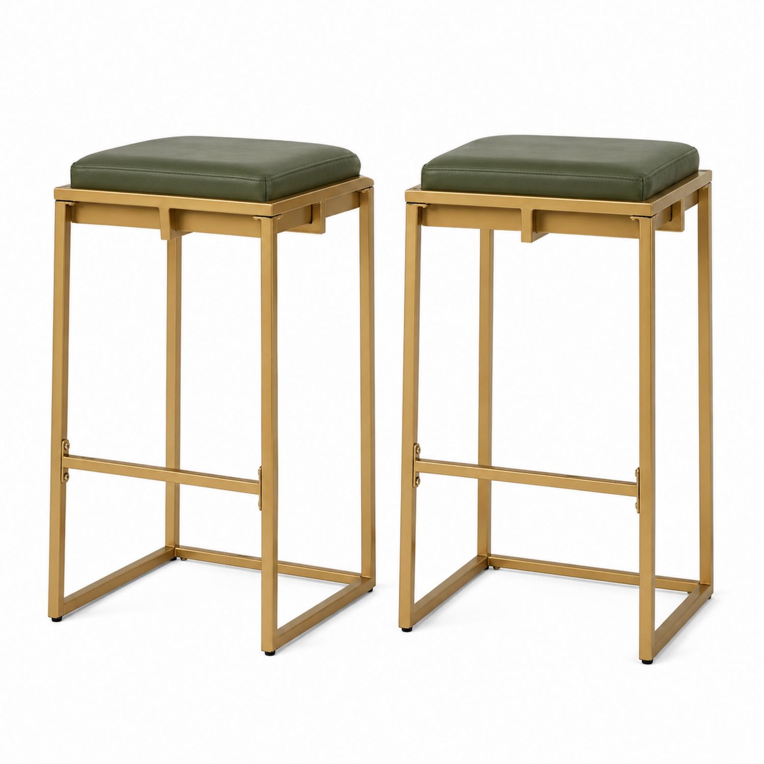 Set de 2 Taburetes de Bar con Asiento de Polipiel Verde y Base Dorada 76 cm-Timberhomeeu