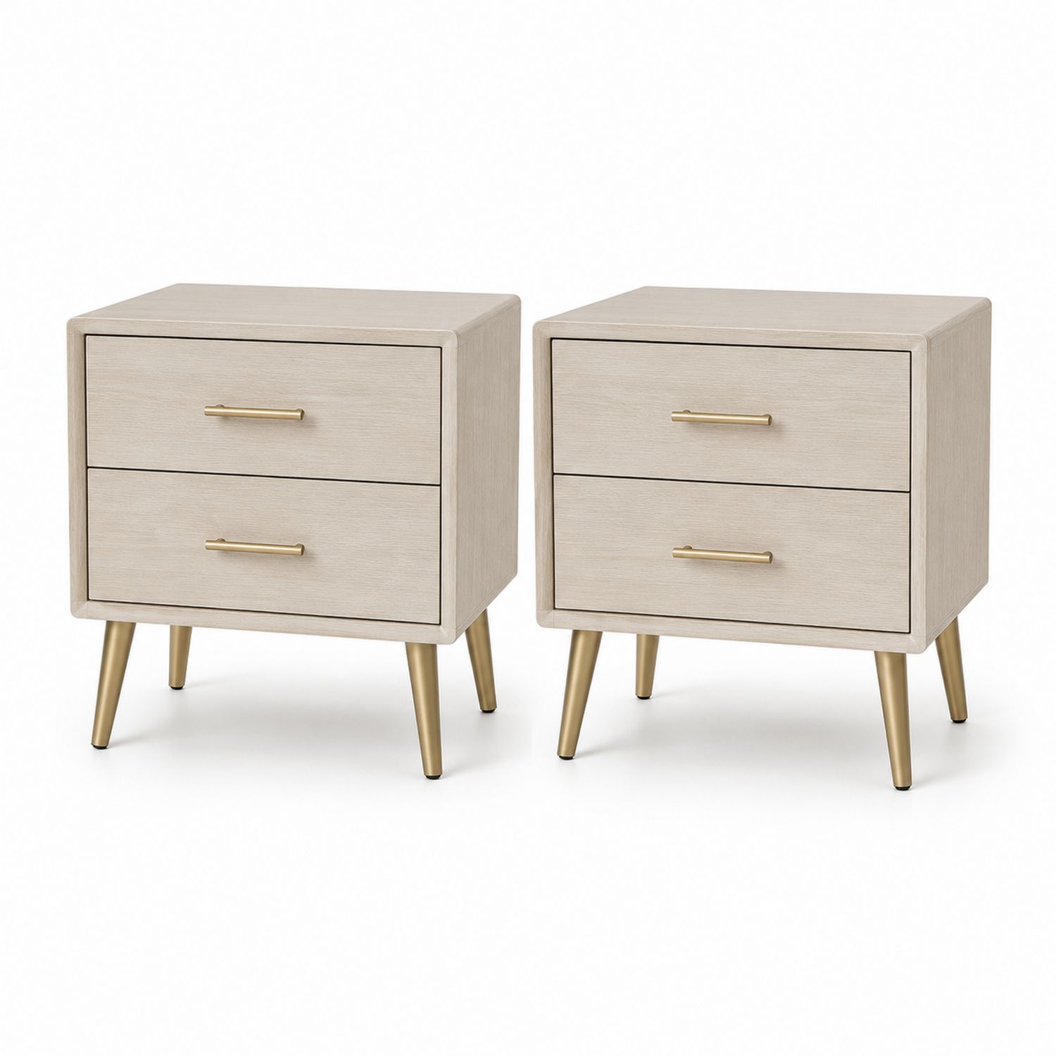 Conjunto de 2 Mesillas de Noche de MDF y Acero Beige-Timberhomeeu