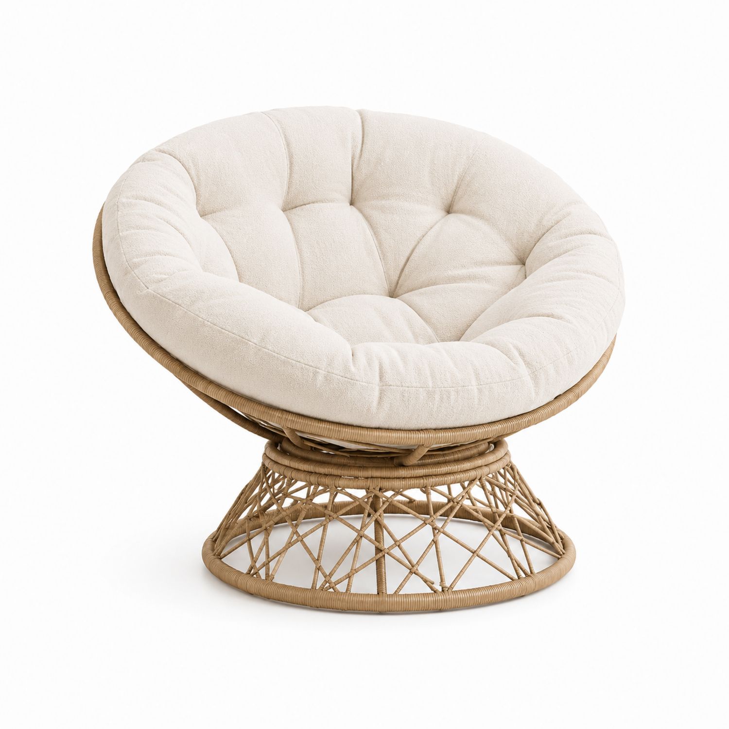 Silla Papasan Redonda 80 cm Algodón Beige Base Ratán-Timberhomeeu