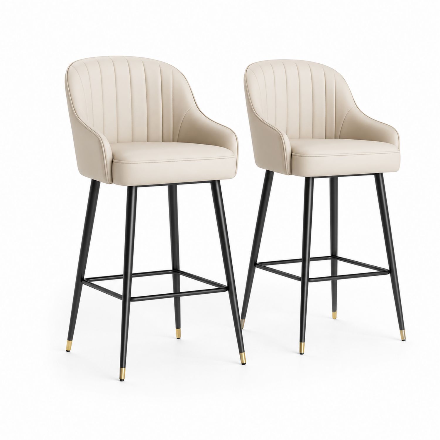 Juego de 2 Taburetes de Cuero Sintético Crema con Base de Metal Negro-Timberhomeeu