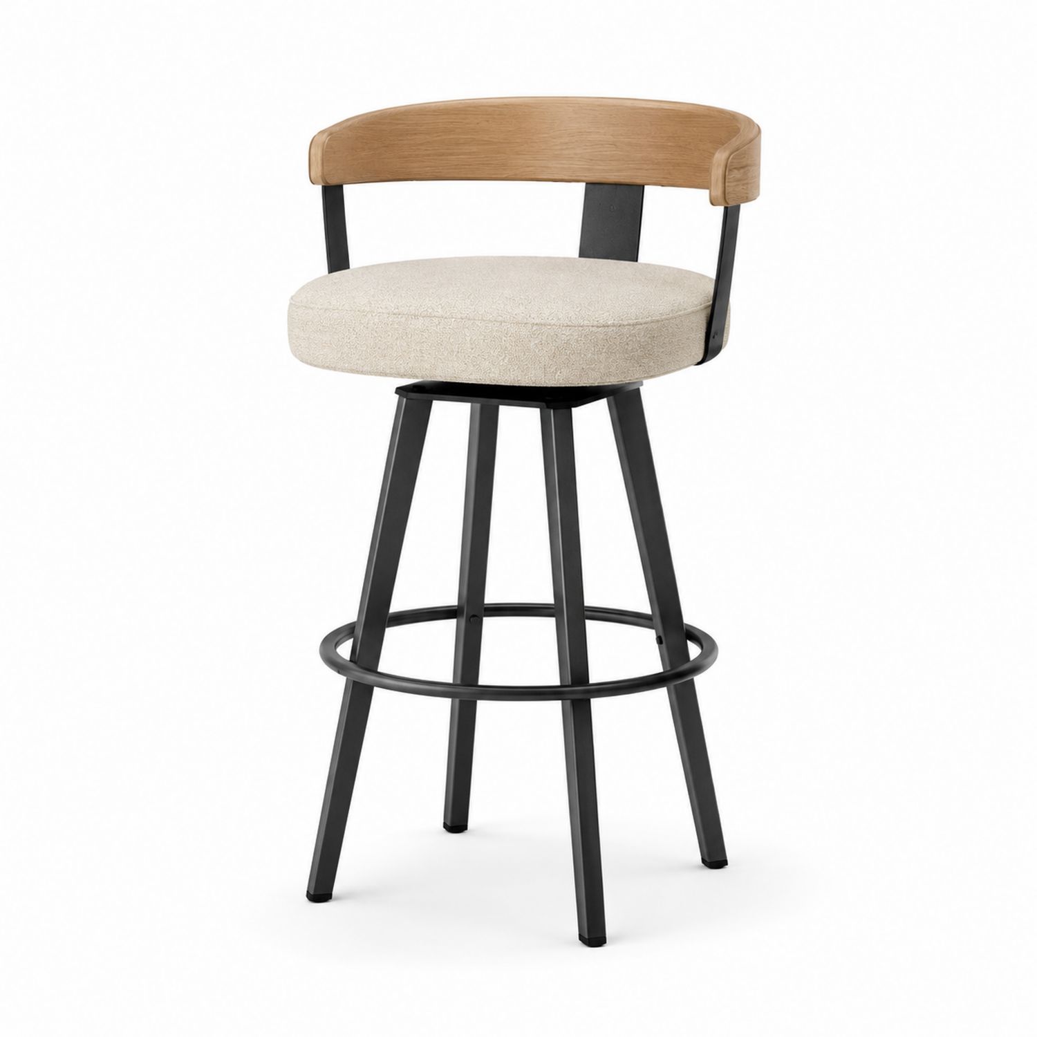 Taburete de Bar de Madera y Metal con Asiento de Tela Crema-Timberhomeeu