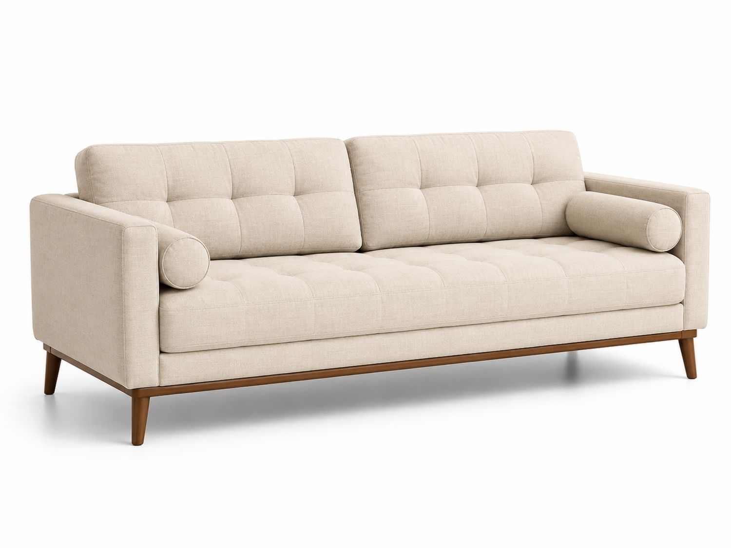 Sofá de tres plazas de lino con patas de madera-Timberhomeeu