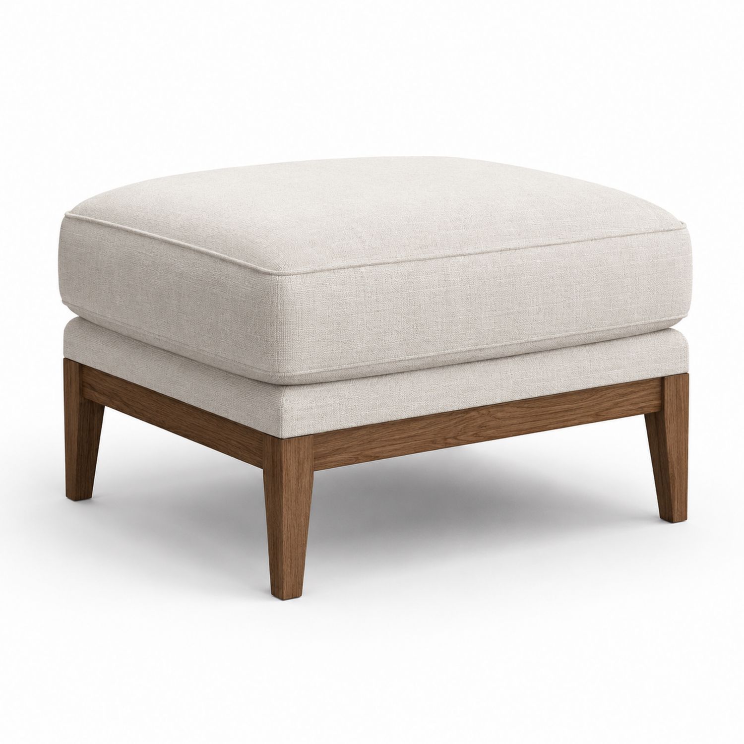 Puf cuadrado de lino beige con estructura de madera-Timberhomeeu