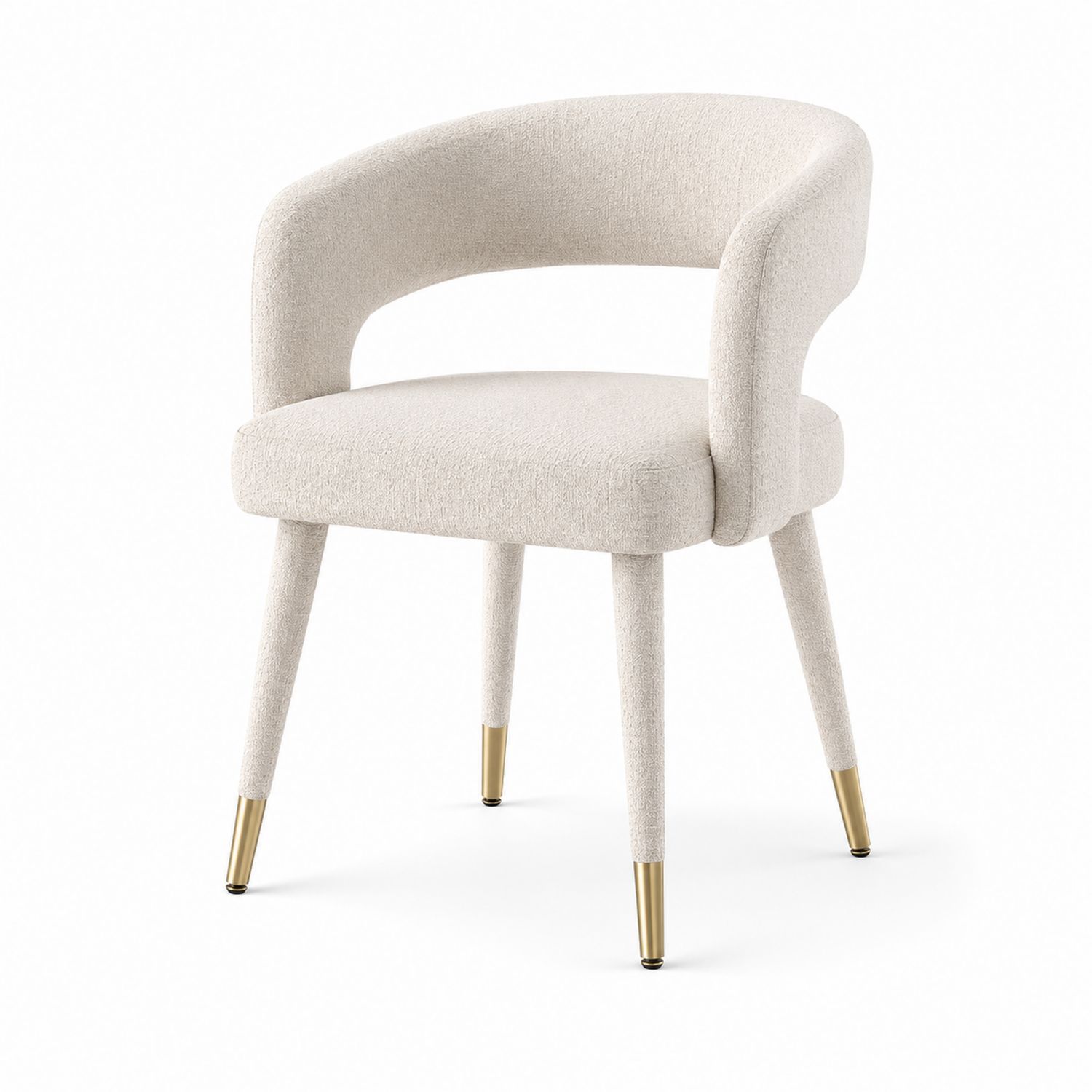 Silla de comedor tapizada en poliéster beige con patas de metal-Timberhomeeu