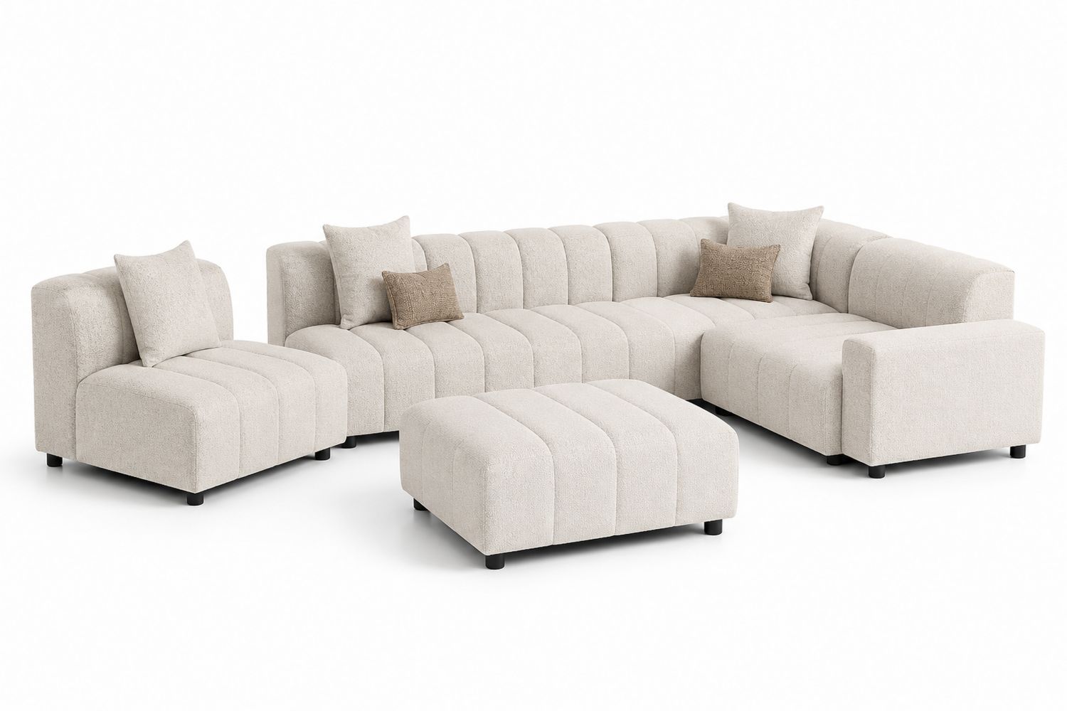 Conjunto de Sofás Modulares en Forma de U de Tela Chenilla Beige-Timberhomeeu