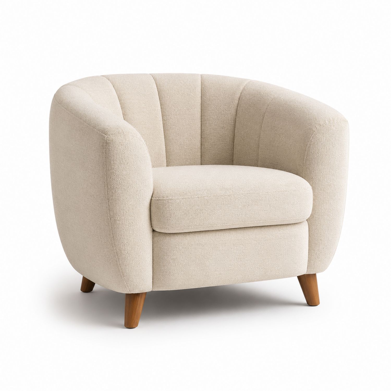 Sillón de tela beige con patas de madera-Timberhomeeu