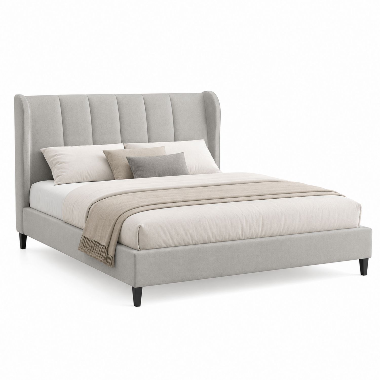 Cama doble tapizada de poliéster con cabecero-Timberhomeeu