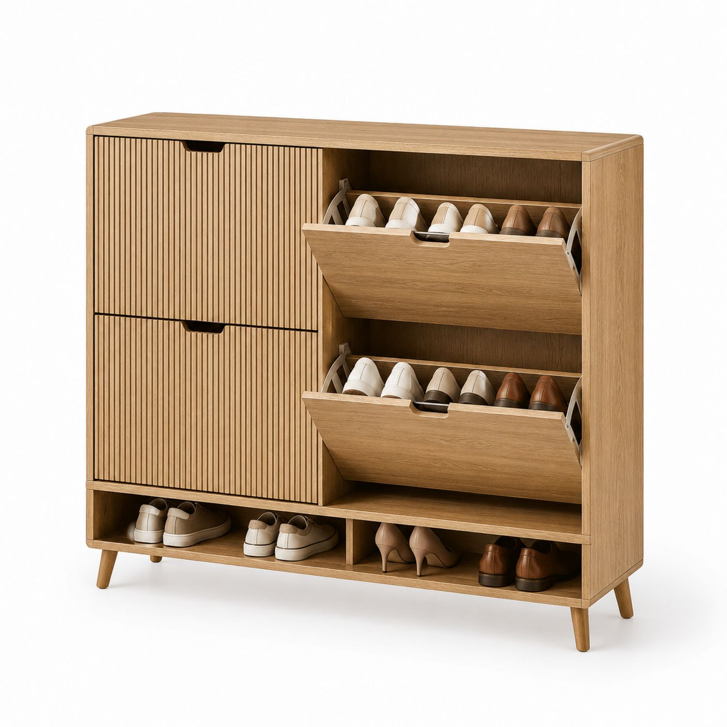 Mueble zapatero de madera con compartimentos-Timberhomeeu