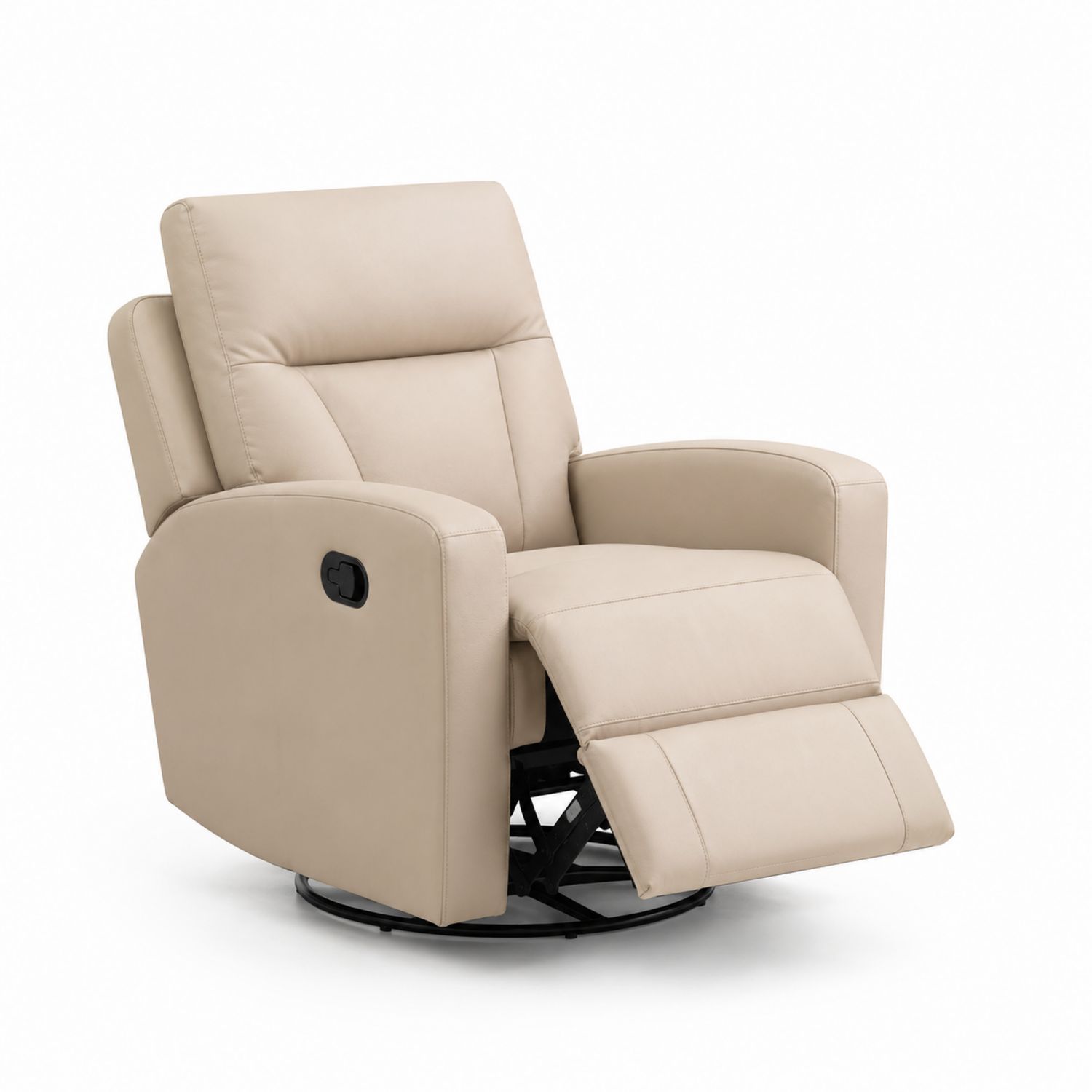 Sillón reclinable giratorio de piel sintética beige con reposapiés-Timberhomeeu