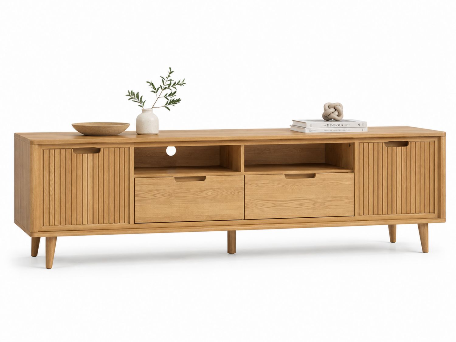 Mueble de TV de Madera de Roble con 2 Puertas y 2 Cajones-Timberhomeeu