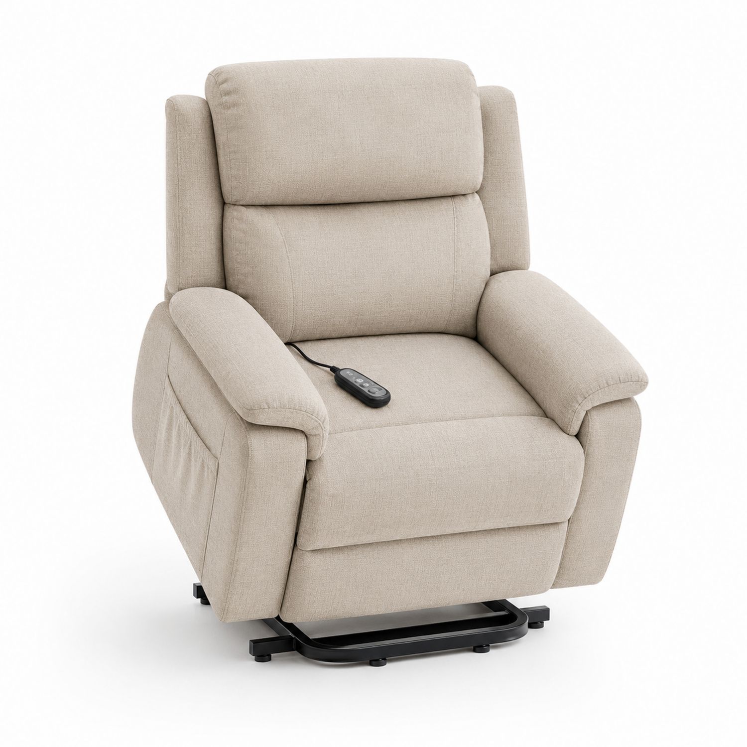 Sillón Reclinable Eléctrico de Tela Beige con Base de Acero-Timberhomeeu