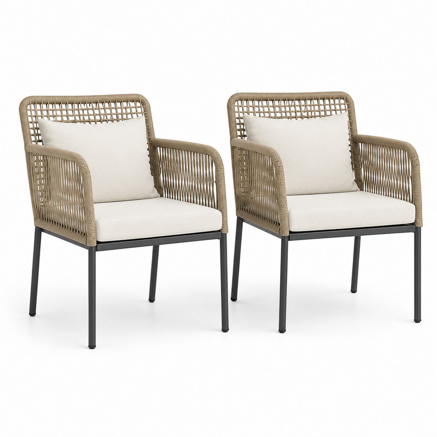 Juego de 2 sillas de metal y cuerda sintética beige-Timberhomeeu