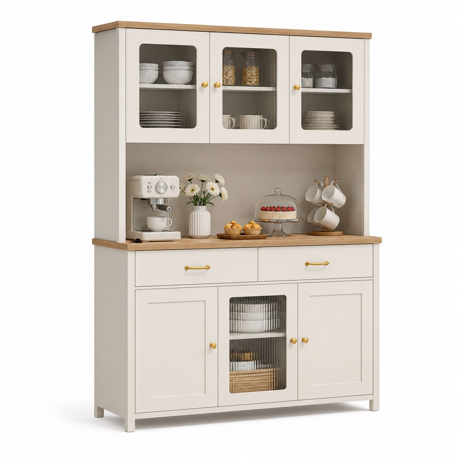 Aparador de Madera con Puertas de Vidrio Templado-Timberhomeeu