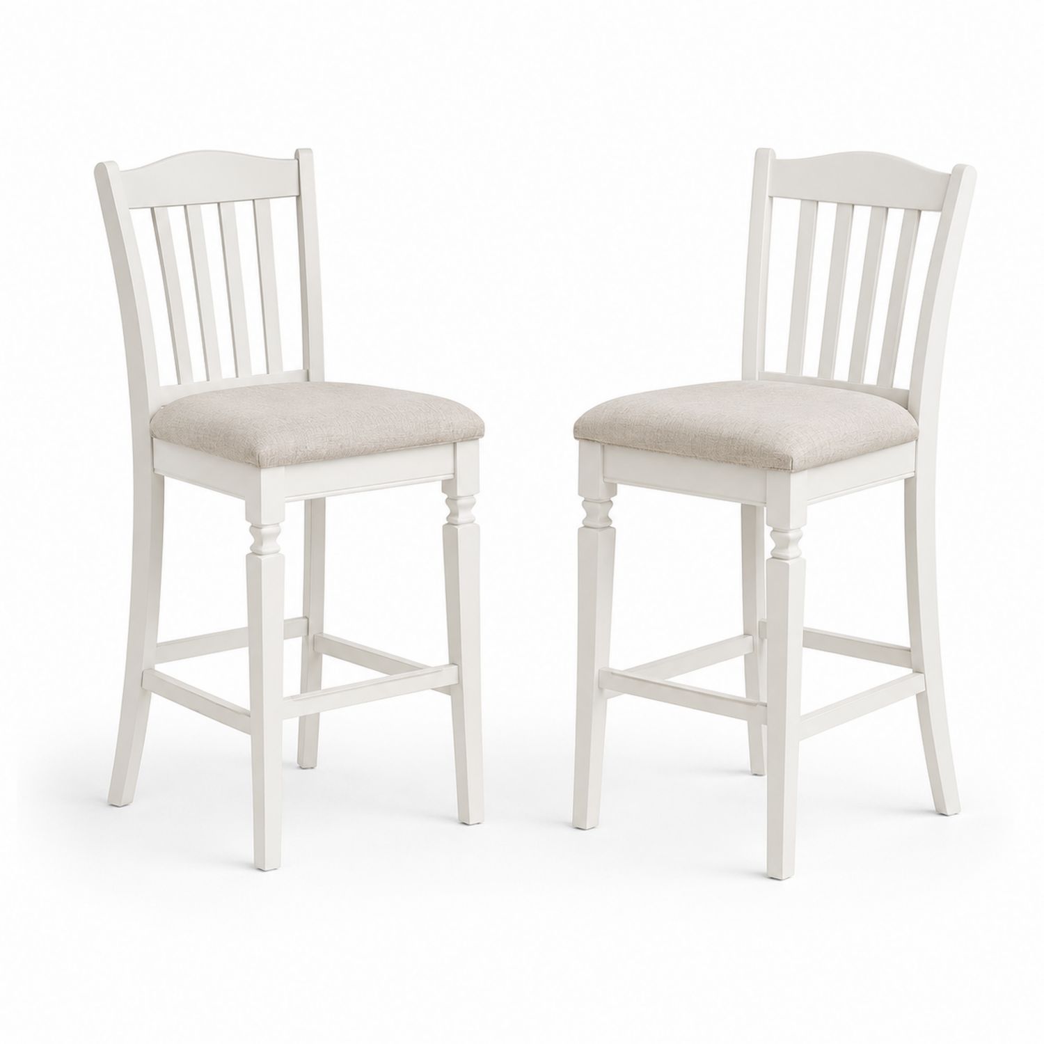 Juego de 2 Taburetes de Madera Blanca y Tela Beige-Timberhomeeu