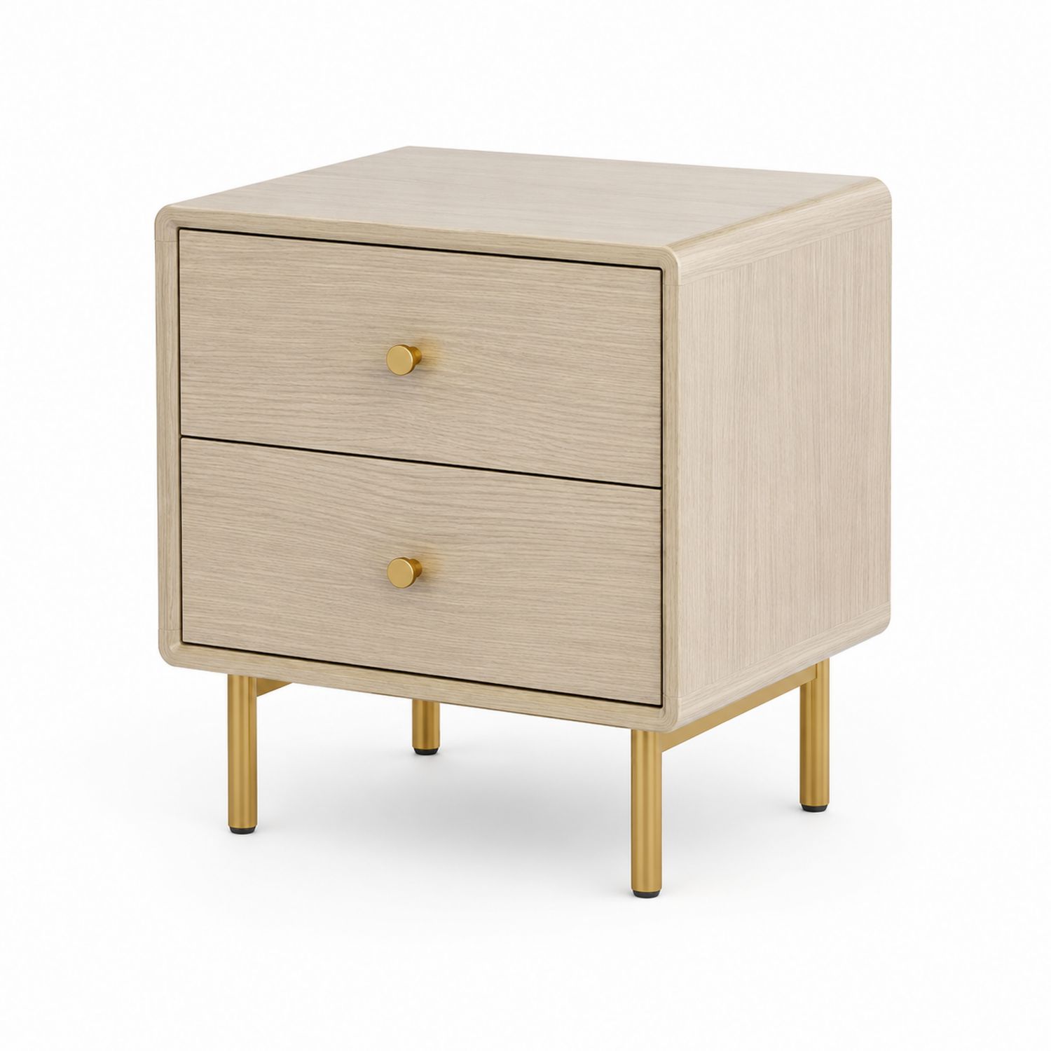 Mesita de noche de madera y metal dorado con dos cajones-Timberhomeeu