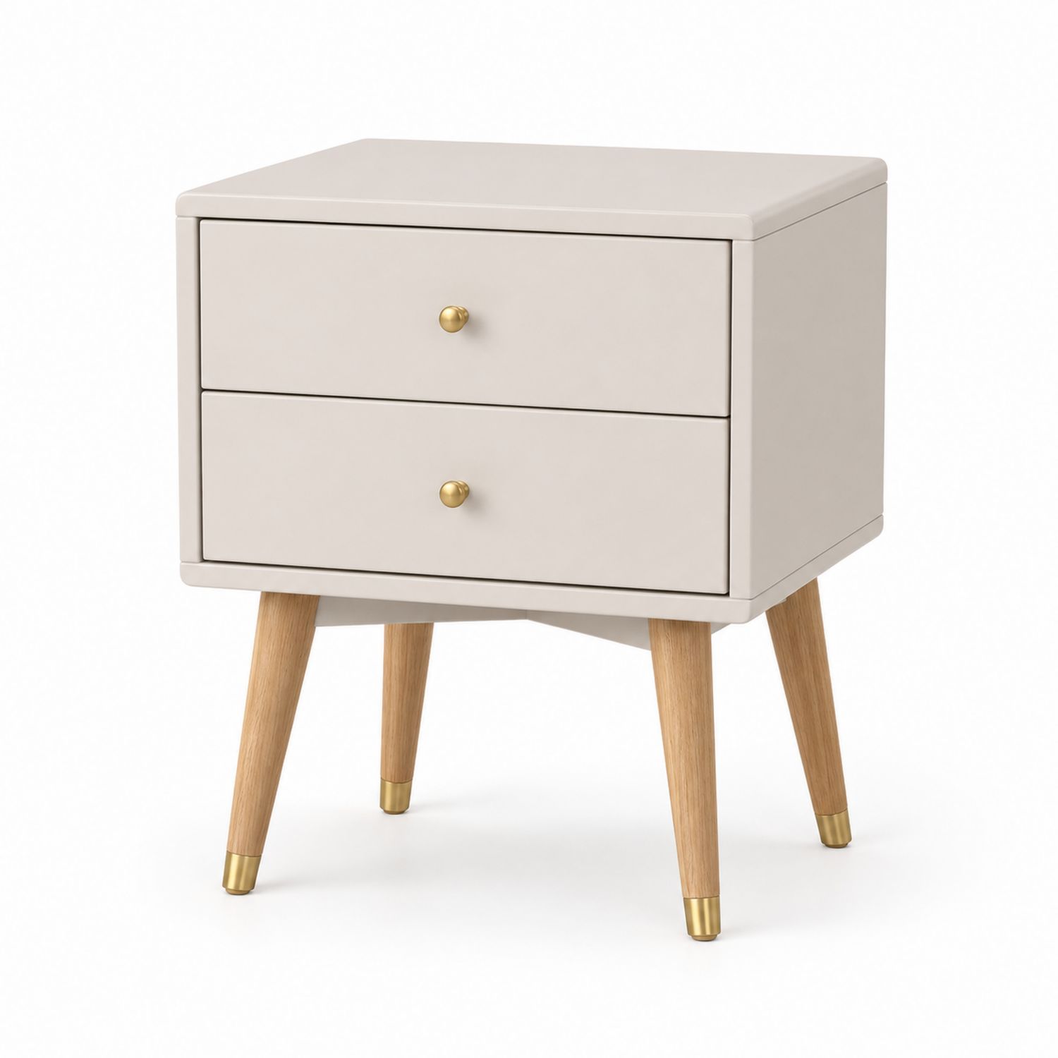 Mesita de noche de MDF y metal beige con 2 cajones-Timberhomeeu