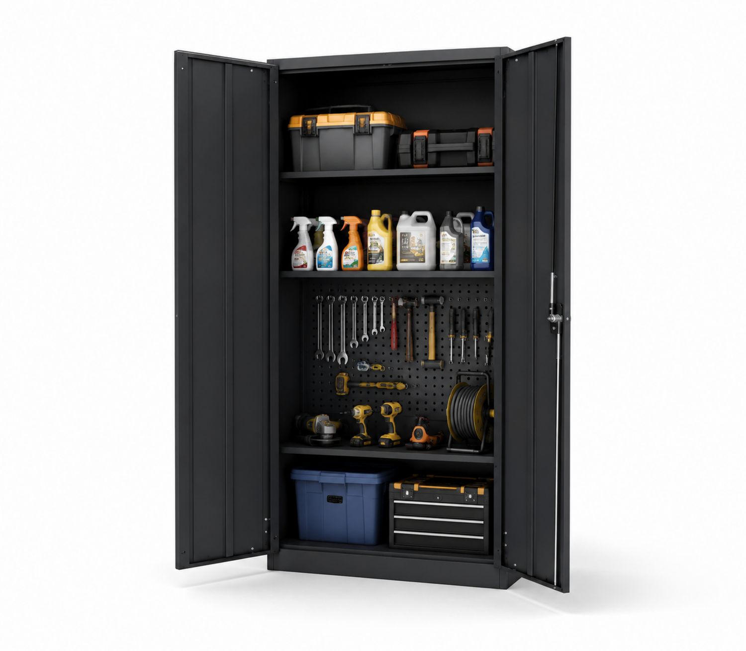 Armario Metálico Negro con Puertas Dobles y Estantes Ajustables 180cm x 90cm x 40cm-Timberhomeeu