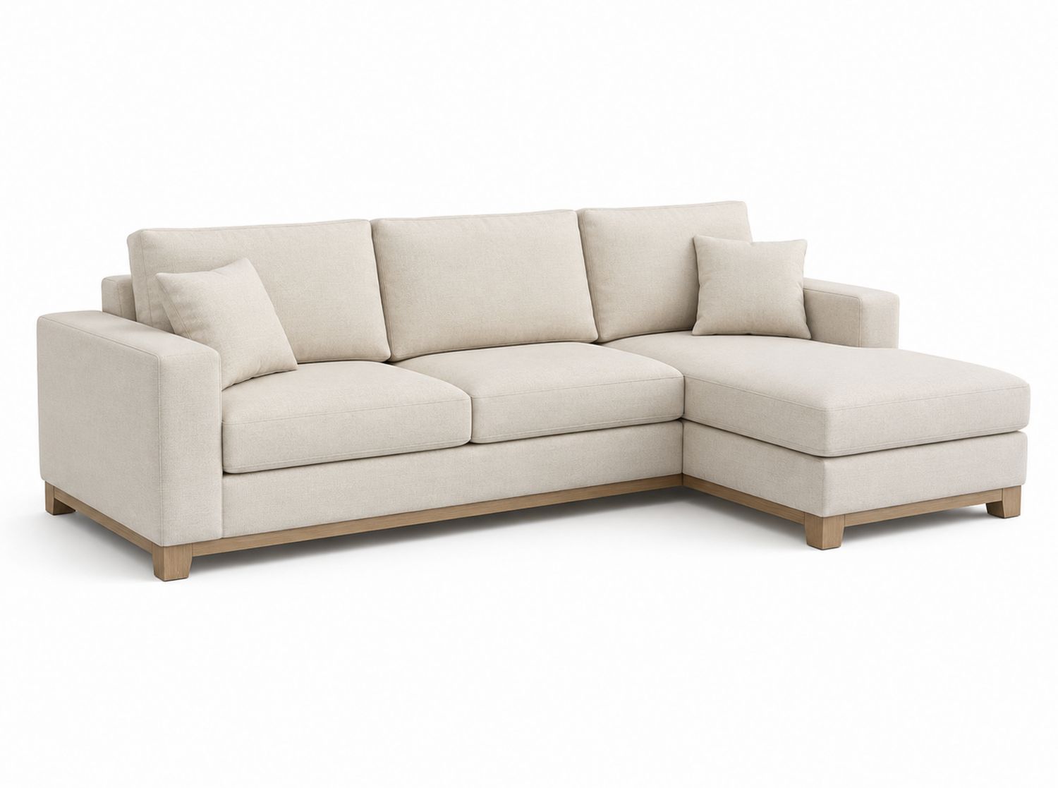Sofá Seccional en L de Tapizado Beige con Patas de Madera-Timberhomeeu