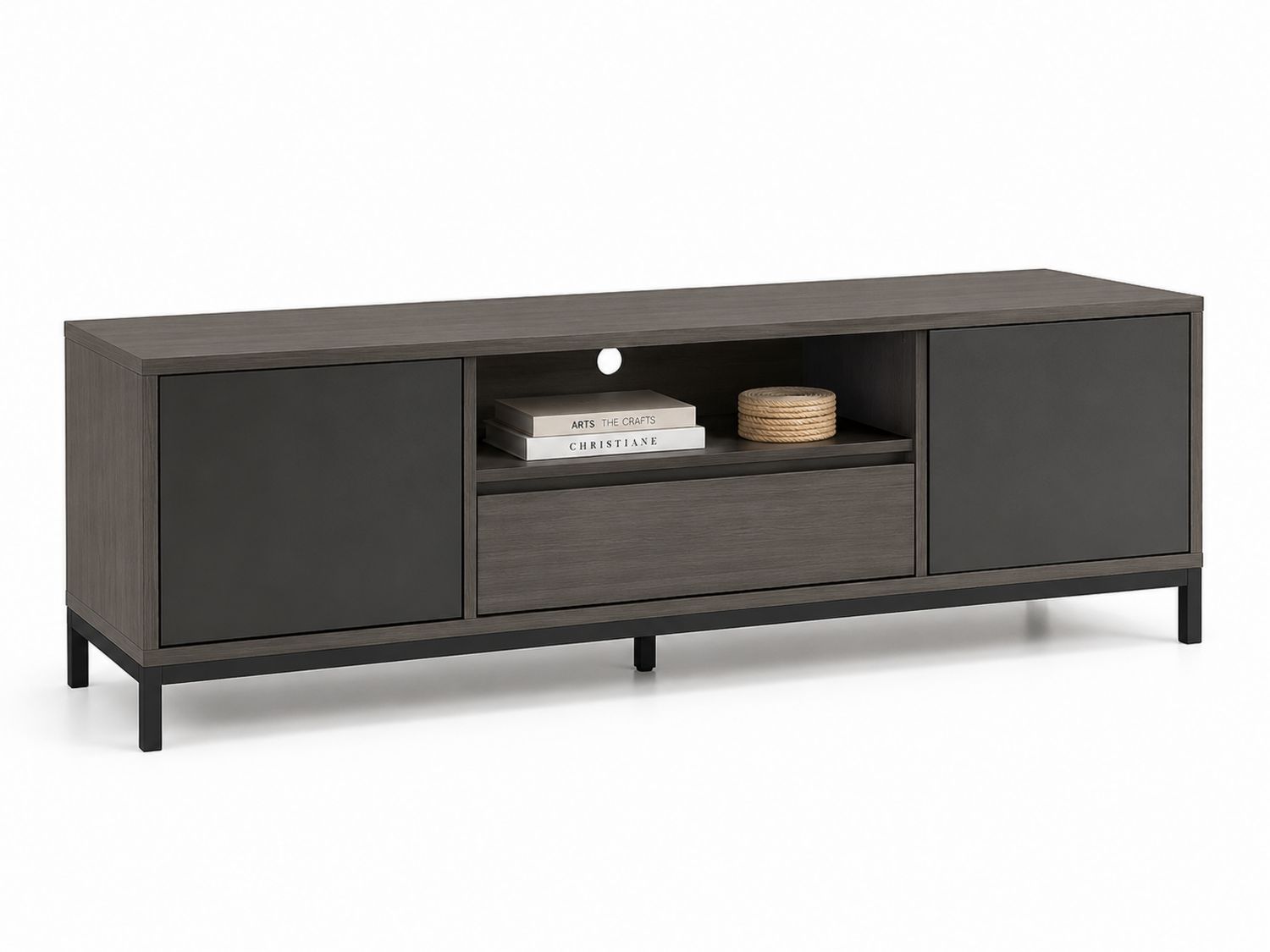 Mueble de TV de Madera y Metal Negro 180x40x50 cm-Timberhomeeu