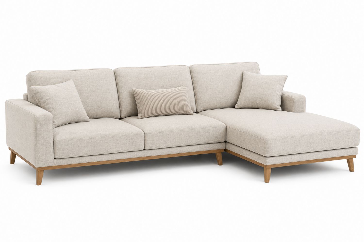 Sofá chaise longue en L 3 plazas madera y poliéster Beige-Timberhomeeu