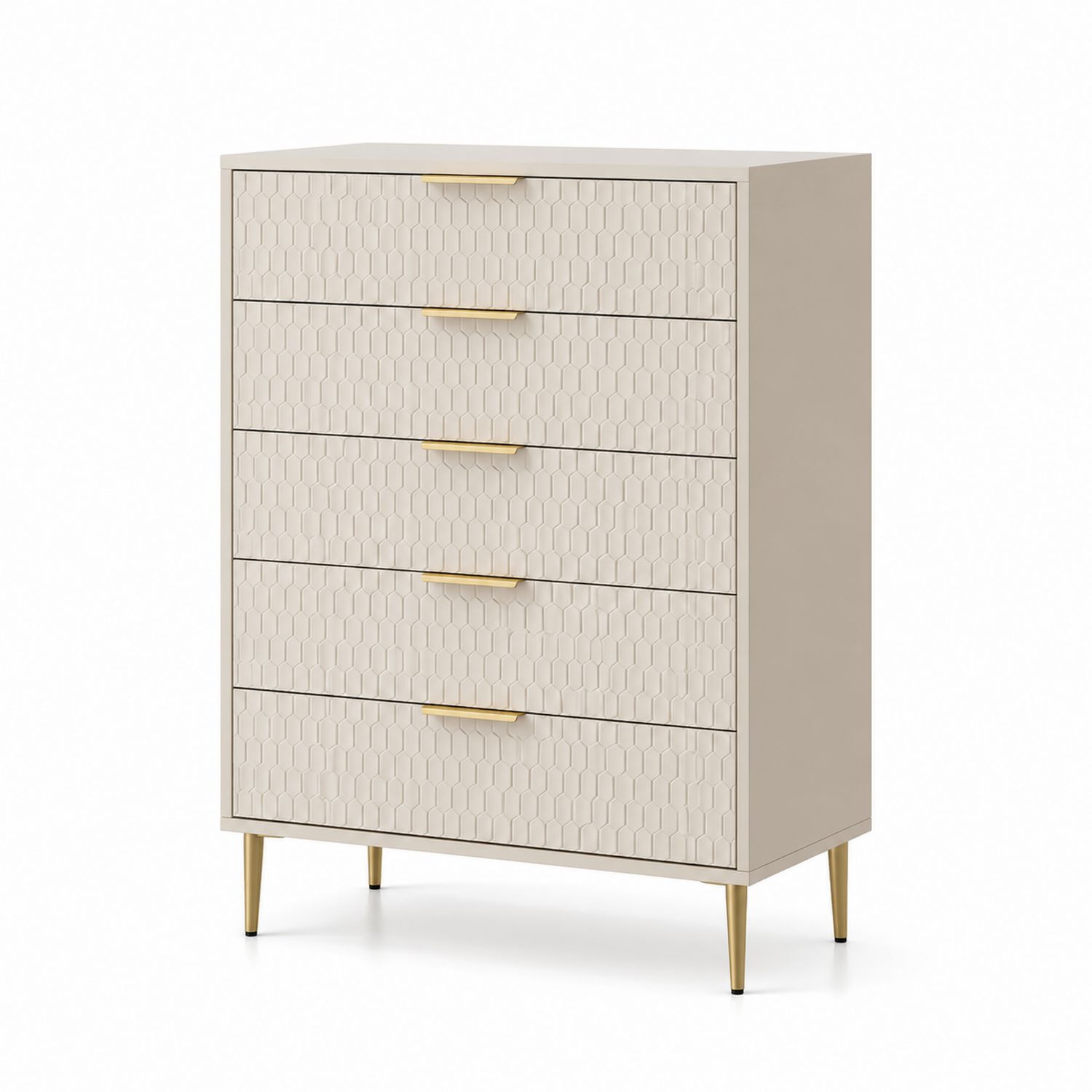 Cajonera de Cinco Cajones Beige con Patas de Acero Doradas-Timberhomeeu