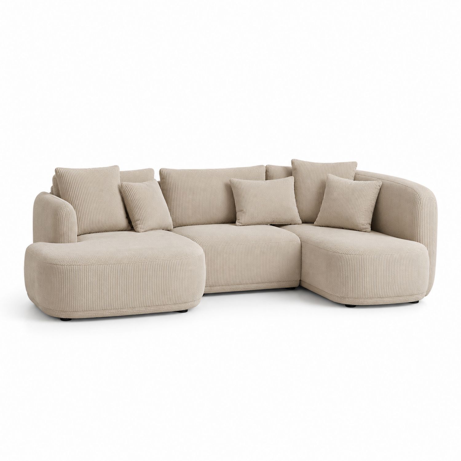 Sofá en forma de L de 3 plazas tapizado en pana beige-Timberhomeeu