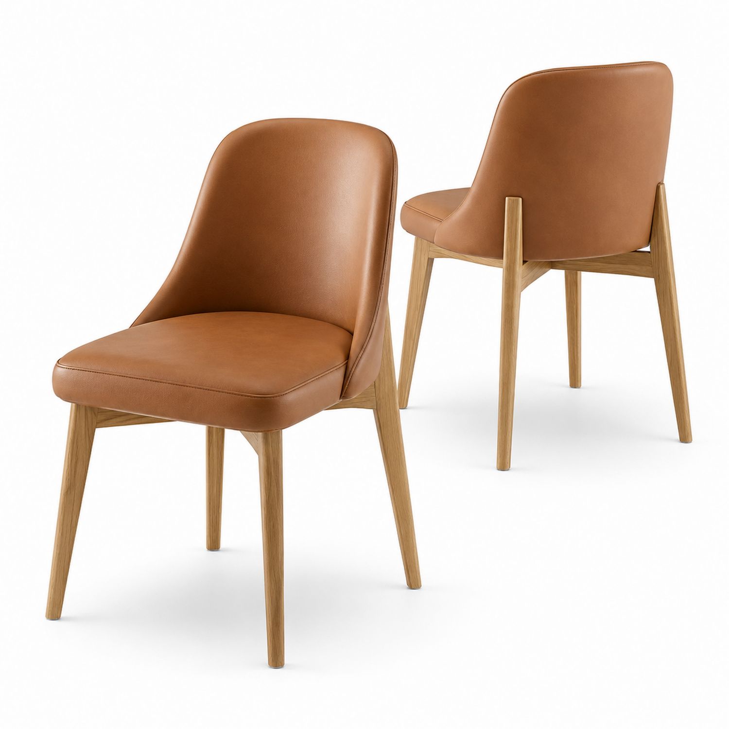 Juego de 2 sillas de cuero sintético marrón con patas de roble-Timberhomeeu